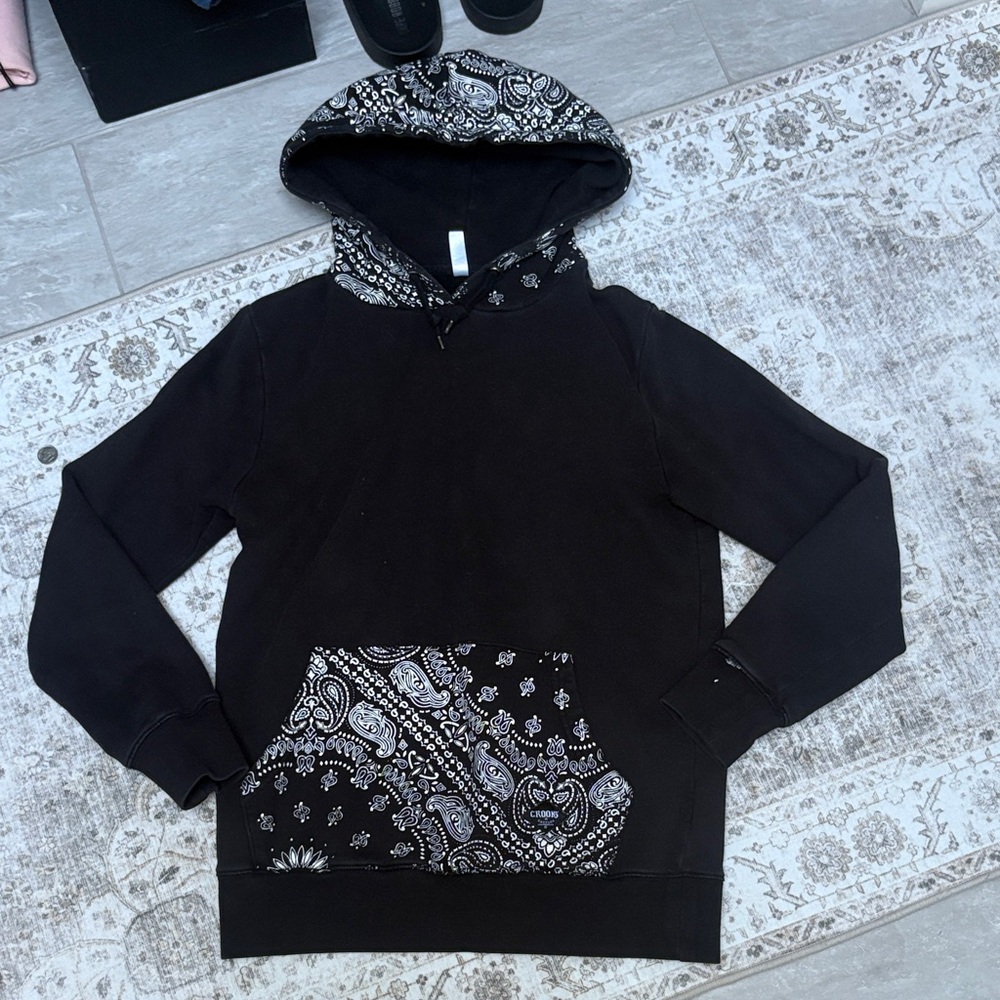 Crooks & Castles Black Hoodie with White Paisley Design